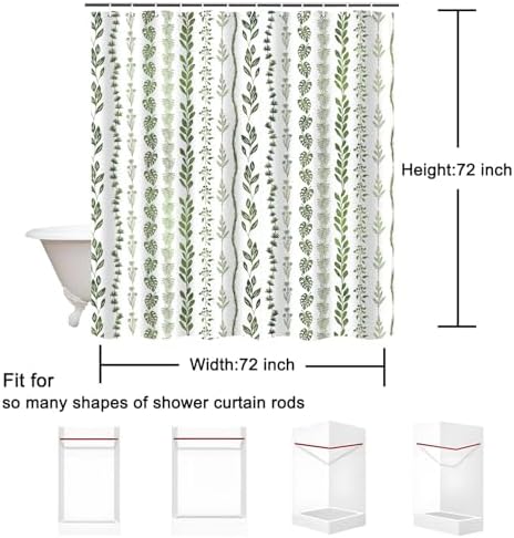 Boho Shower Curtain Waterproof Fabric Bath Curtain with Hooks 72x72 inch,Sage Green Modern Farmhouse Bathroom Decor
