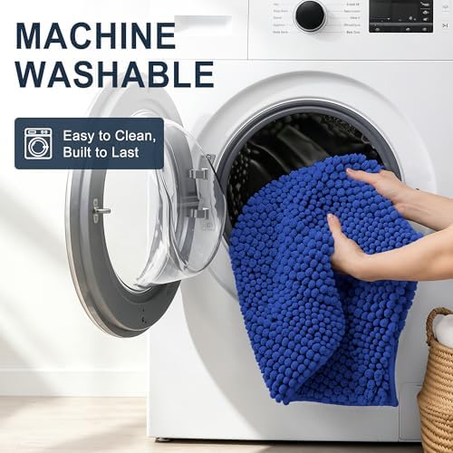 Smiry Thick Chenille Bathroom Rugs 36x24, Absorbent Bath Mat, Royal Blue