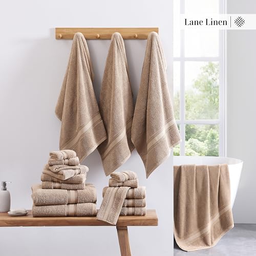 LANE LINEN Large Bath Towel Set Absorbent Quick Dry 100% Cotton - Taupe