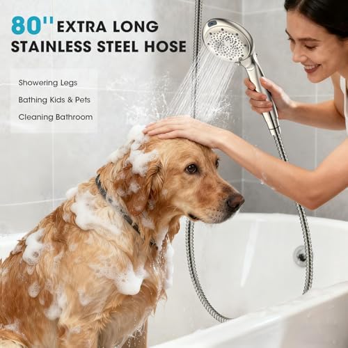 FASDUNT High Pressure Filtered Handheld Shower Head, Brushed Nickel