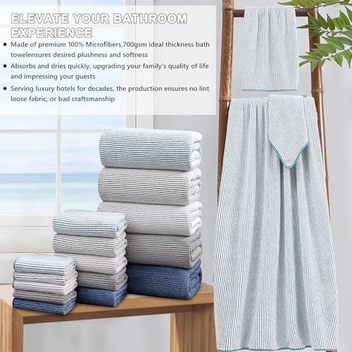 4 Piece Bath Towel Set 35"x70"Oversized Bath Towel for Bathroom Ultra Soft Fluffy Extra Large Bath Sheet Luxury Premium Bathroom Towel Highly Absorbent Quick Dry Shower Towel for Hotel Spa,Lake Blue