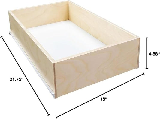 Sliding Pull-Out Shelf For Cabinets (Pantry Drawers, Kitchen Cupboards, Bathroom Storage, etc.) 4 7/8" Tall - 21 3/4" Deep - Includes 3/4 Slides & Base Mounting - Clear Opening Width: (15")