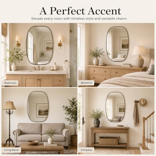 USHOWER Black Oval Bathroom Mirror 30x40 Inch