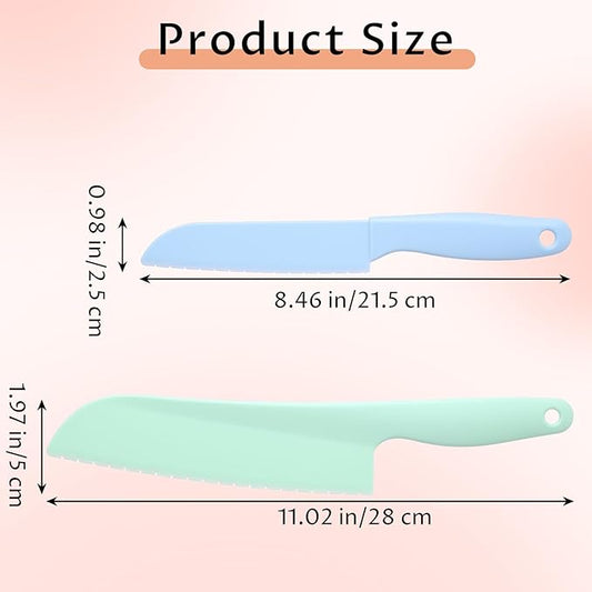 4 Pack Lettuce Knife 11/8.5" Plastic Cake Knifes to Prevent Browning Serrated Kitchen Cutter for Cutting Fruits, Cakes and Bread Dishwashable Safe for Kids Nylon Cutters for Nonstick Pans(Blue& Green)
