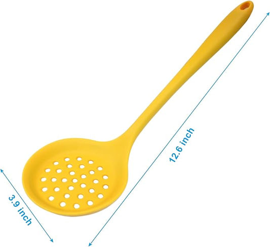 Hordion 1 Pcs Silicone Slotted Spoon, Yellow Strainer Spoon Non Stick Silicone Skimmer Heat Resistant Cooking Spoon