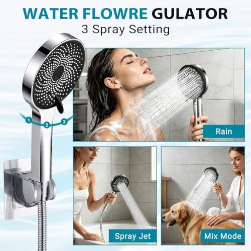 Shower Head, Rain Shower Head with Handheld Spray Combo, 12Inch Adjustable High Pressure Rainfall Shower Head, Dual Showerhead Set with Extension Arm