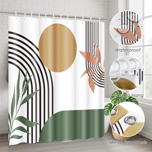 Bathroom Sets with Shower Curtain and Rugs, 4 Pcs, Boho Green