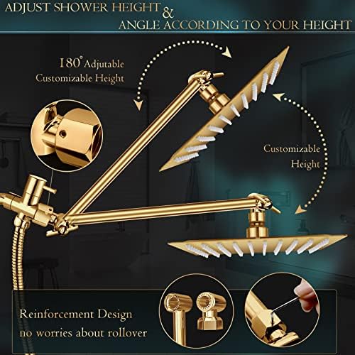 Shower Head,12'' Rain Shower Head with 11'' Extension Arm,Brushed Gold