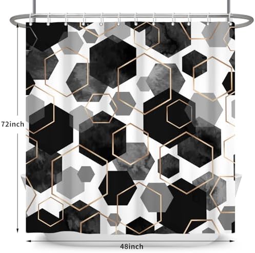 deFouliao Black Shower Curtain Modern Abstract Geometric Grid Bathroom Curtain Sets for Bathtub Home Art Decor, Waterproof Fabric Washable with Hooks, 48x72 Inch