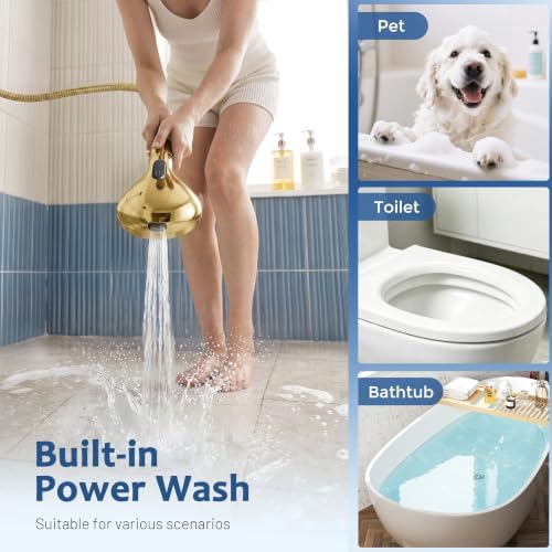 MakeFit Dual Filtered Rain Shower Head Combo, High Pressure Handheld Shower Head with Adjustable Bar - Rainfall Shower Head And Showerhead with Filter for Hard Water - Removes Chlorine(Gold)