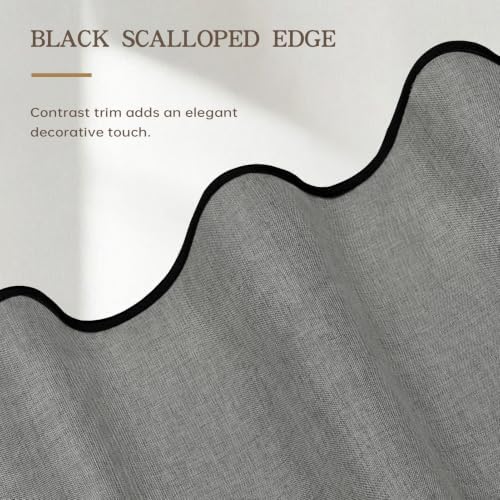 Furlinic Grey No Hook Scalloped Shower Curtain Waterproof Farmhouse 55x78