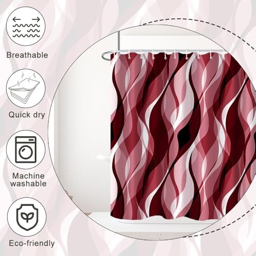 Red Striped Shower Curtain with Hooks for Bathroom 72x72 Inch