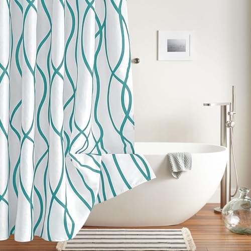 Fabric Modern Extra Long Shower Curtains for Bathroom-Turquoise and White