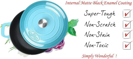 La Cuisine Enameled Cast Iron Braiser Sauté Pan Shallow Dutch Oven with Lid, 3.75 QT 11" / 28cm Dia. Internal Matt Black Enamel Coating, Teal, Oven Safe Up to 500° F, Induction Cooktop Compatible