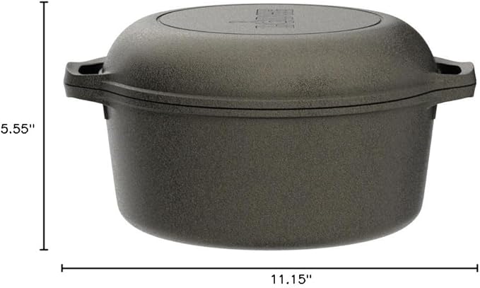Lodge Cast Iron Double Dutch Oven 5 Quart - Pre-Seasoned 2-in-1 Cast Iron Cookware - Pot & Skillet Combo - Even Heat Retention - Oven-Safe, Versatile Pot