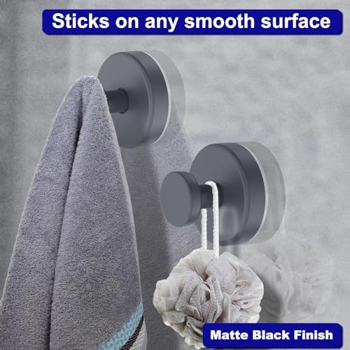 Bntuk Suction Cup Hooks for Shower, Removable Towel Hooks for Bathroom Window Glass Door Wall, Bath Robe Looafh Hook for Hanging - 4 Pack, Grey