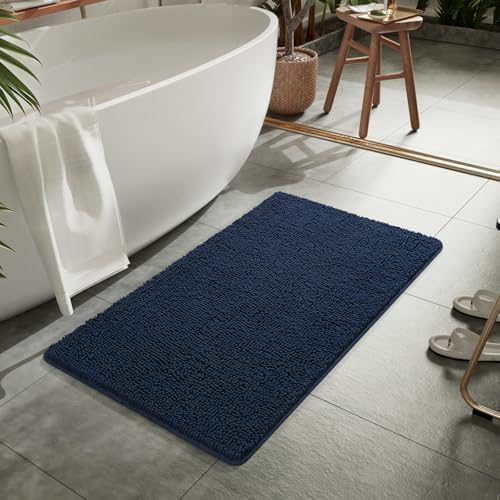 LOCHAS Luxury Bathroom Rug Shaggy Bath Mat 24 x 48 Inch, Navy