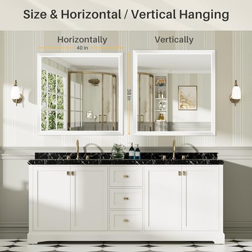 Briivue Bathroom Wall Mirror, White Metal Frame, 40x38 Inch