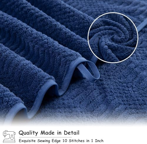 18 Pcs Navy Woven Family Towels Set-6 Bath Sheets,6 Hand Towels,6 Washcloths Soft Microfiber Towels Absorbent Shower Towel Quick Dry Beach Chair Towel Lint Less Towels Set for Bathroom Spa Gym Hotel