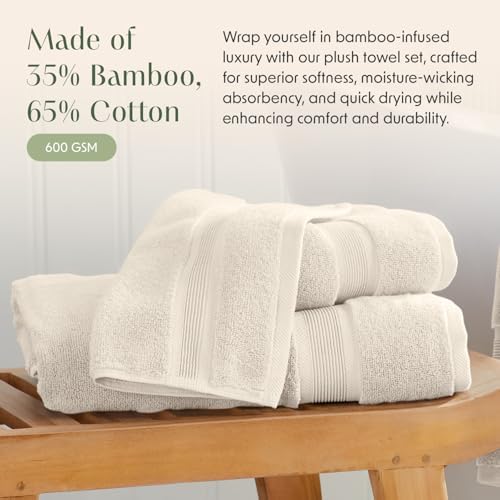 Springtree Home Luxury Bamboo Rayon Bath Towel Set | 6-Piece Set | Sand