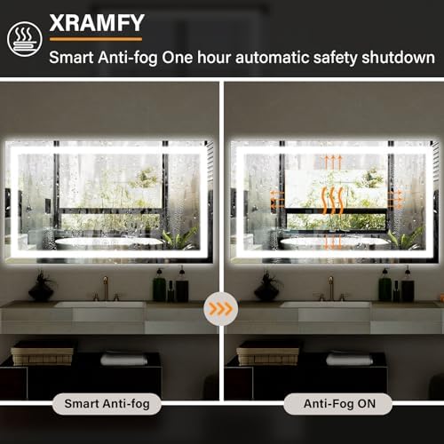 XRAMFY 40"X60"LED Bathroom Mirror, Backlit + Front Lit Wall Mirror