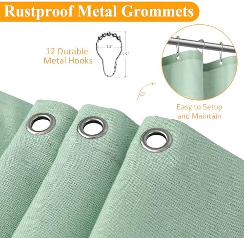 Naturoom Linen Shower Curtain 78 Inch Long for Bathroom Aqua Green 1 Panel