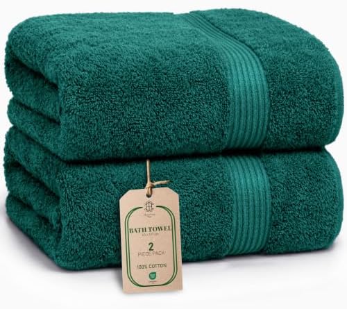 Luxe 2-Piece Bath Towel Set – Large Soft Cotton Towels, Absorbent, Durable & Skin-Friendly, Machine Washable, 27 x 54 in (Sports Green)