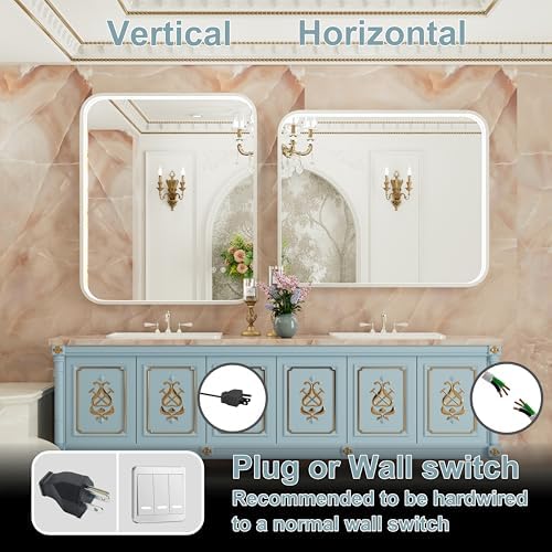 30"x36" Silver LED Bathroom Mirror with Lights,3000K/4500K/6000K