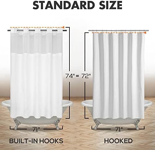 River Dream No Hook Shower Curtain with Snap-in Liner Set, White, 71x74