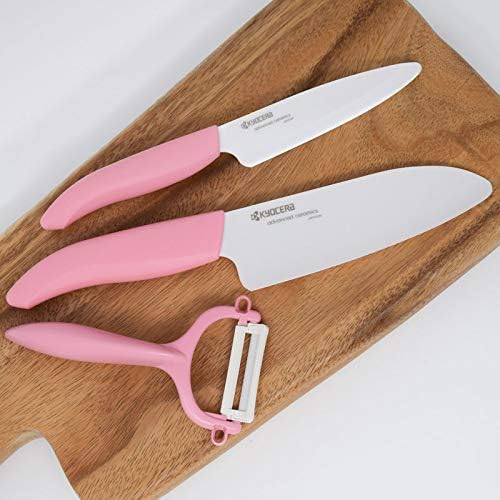 Kyocera FK-3PC-SE Advanced ceramic Revolution Series Knife Set, Blade Sizes: 5.5", 4.5", 3", Pink, 3Piece