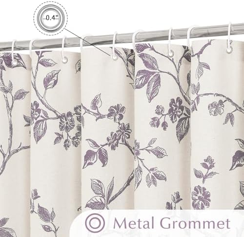 MitoVilla Lavender Cotton Floral Shower Curtain for Bathroom, 72 x 72