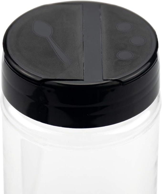 Foraineam 16 Pack 15 oz Plastic Spice Jars Containers Bottles with Black Flip Cap To Pour Or Sifter Shaker, Perfect for Storing Spice, Powders and Herbs