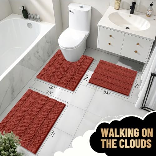OLANLY Small Bathroom Rugs 24x16, Chenille Bath Rugs, Rustic Terracotta