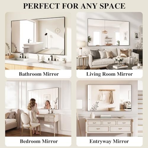 Koonmi Black Mirrors for Wall, 30x30 Inch Bathroom Mirror, Rectangular Wall Mirror for Living Room Bedroom Bathroom, Hangs Horizontally or Vertically