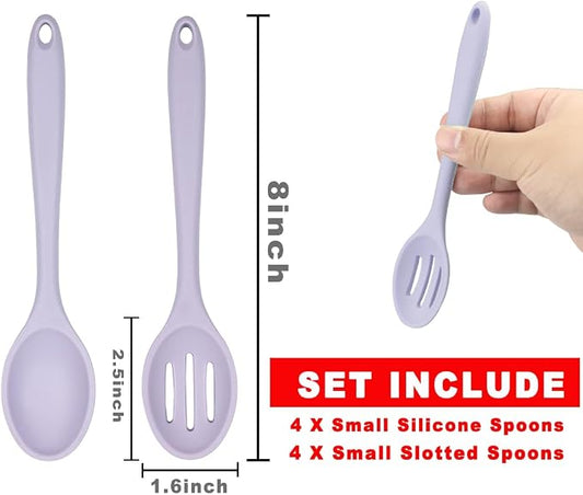 ELANE 8 Pcs Silicone Cooking Spoons Set,Mixing Spoons for Cooking Spoons for Nonstick Cookware Silicone Serving Spoons,Mixing Spoons for Cooking (Purple)