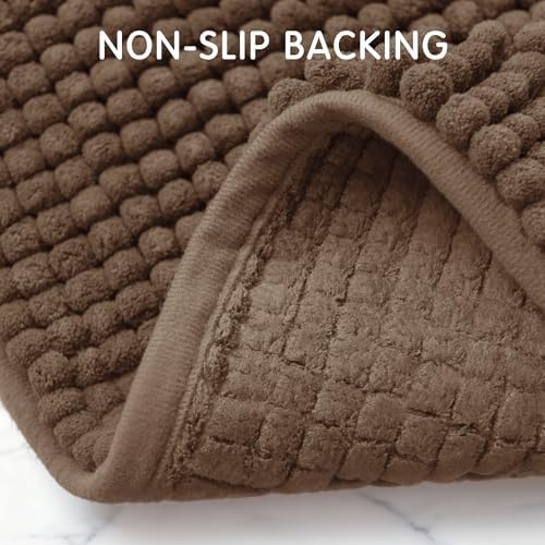 SUBRTEX Bathroom Rugs, 20" x 32" Chenille Bath Rug Soft Short Plush Bath Mat Soft Shower Mat Water Absorbent Shower Mat Quick Dry Machine Washable, Brown