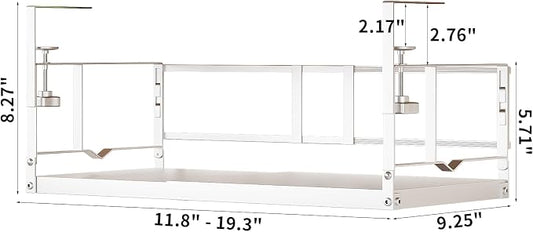 prueBox Under Shelf Storage Basket Organizer Adjustable Hanging Holder with Knob Lock, Heavy Duty Metal Panel for Pantry, Kitchen, Office, Closet, 11.8"-19.3" Wide, White, 1 Pack