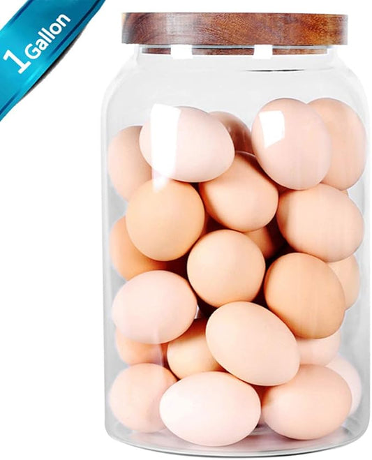 SAIOOL Egg Jar,kitchen canister, 1 Gallon Large Glass Food Storage Jars with Airtight Lid, Clear