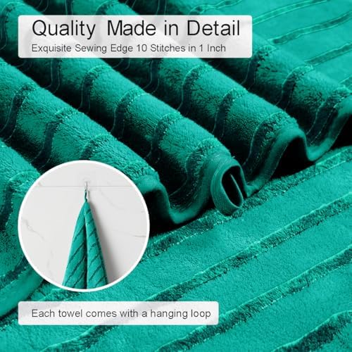 4 Pcs Teal Cabana Stripe Large Bath Sheets Soft Microfiber Bathroom Towels