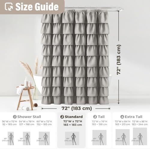 Seasonwood Ruffle Shower Curtain Gray, 72" x 72"