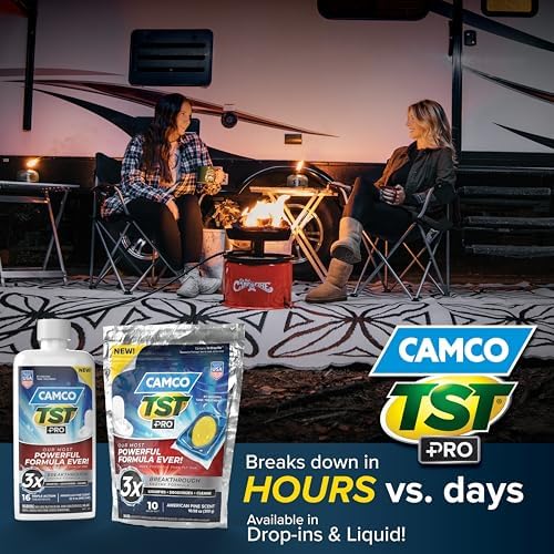 Camco TST PRO RV Toilet Treatment Drop-INs - Innovative Bio-Enzymatic Formula - Fastest Odor Stopper & RV Sewer Waste Break Down - RV Black Tank Treatment - Fresh Pine - Septic-Safe, 10-Pk (41770)