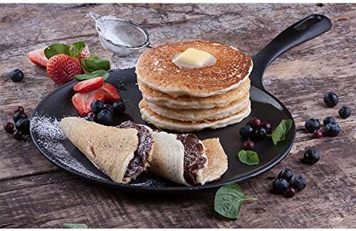 Victoria 10.5-Inch Cast Iron Comal Griddle Pan with a Long Handle, Preseasoned with Flaxseed Oil, Made in Colombia