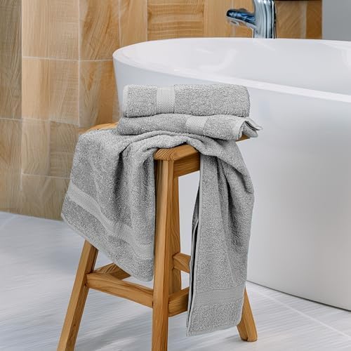 Bulk Large Bath Towels Set of 12 – 100% Cotton Terry – 24" x 50" – Quick Dry, Soft & Highly Absorbent – Light Grey Towels for Bathroom, Gym, Spa, Pool & Daily Use