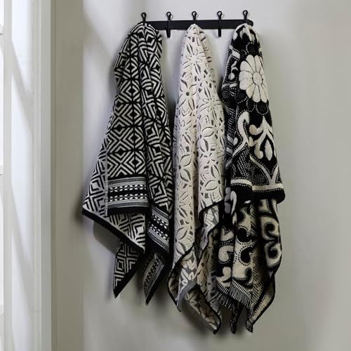 SKL Home Amherst Medallion Bath Towel, Premium 100% Cotton, Black