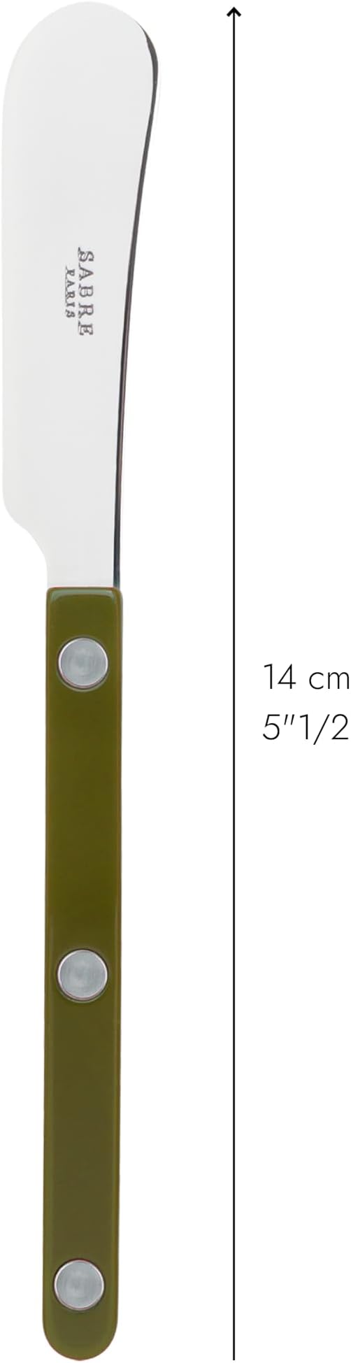 Sabre Paris - Set of 2 Spreader Knives 5.5 inches - Bistrot Collection - Perfect for Butter, Tapenades, Spreads - Stainless Steel & Nylon - Dishwasher Safe - Fern Green - Brilliant Finish