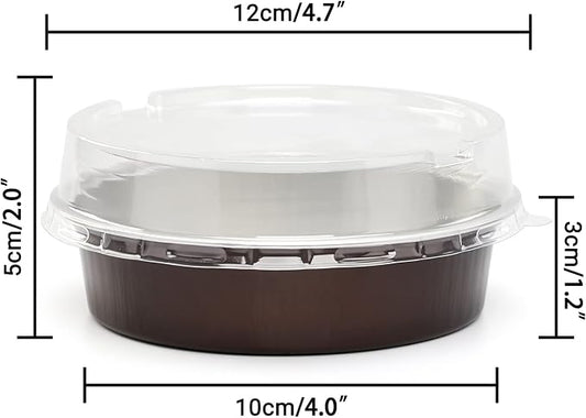 Beasea Disposable Aluminum Cupcake Pans with Lids, 100 Pack 4” 8oz Coffee Mini Baking Pie Foil Tins Small Round Tart Container for Individual Muffin Cheesecake Dessert Ramekins Quiche Oven Dishes