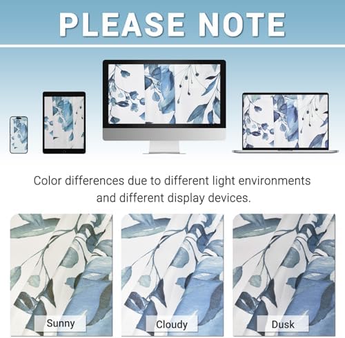 WITHLOC No Hook Floral Shower Curtain with Liner, Eucalyptus Blue, 71x74