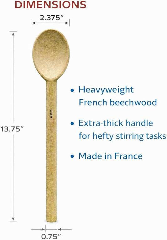 HIC Kitchen Deluxe Heavyweight French Beechwood Spoon, Made in France, 13.75 Inches, Heavy Duty Wooden Cooking Spoon For Stirring And Mixing