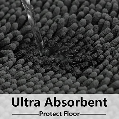 BOANKODU Bathroom Rugs Sets 2 Piece, Absorbent Bath Mat for Bathroom Very Soft Chenille Non-Slip, 32x20 Inch + 20x20 Inch U Shape Bathroom Mat, Machine Washable Bath Rugs (Grey)