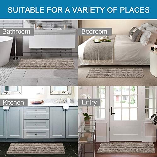 H.VERSAILTEX Bath Rugs for Bathroom Non Slip Bath Mats Extra Thick Chenille Striped Bath Rug Runners 47" x 17" Absorbent Fluffy Soft Shaggy Mats Dry Fast Plush Area Carpet for Bath Room - Taupe